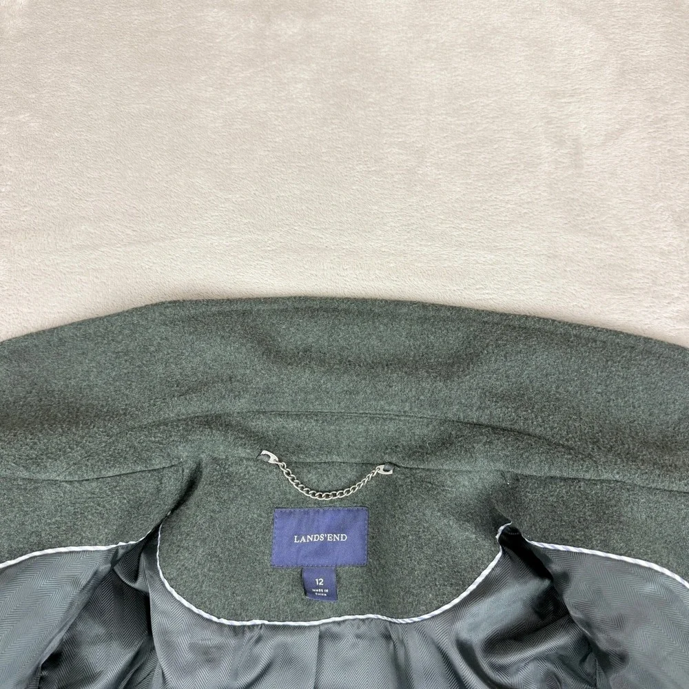 Lands End Womens 12 Peacoat Jacket Hunter Green Wool Cashmere Blend Preppy